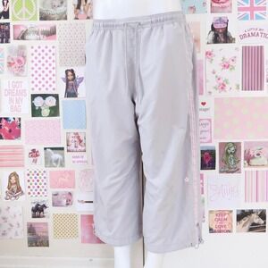 y2k grey track pants pink stripe wide leg size L